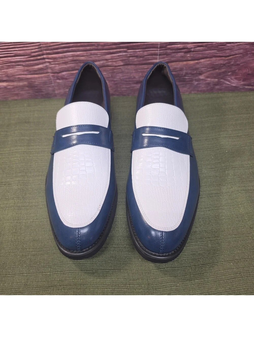 Formal Dress Slip-On Penny Loafer Blue White Two Tone EU 45 / US 11.5-12